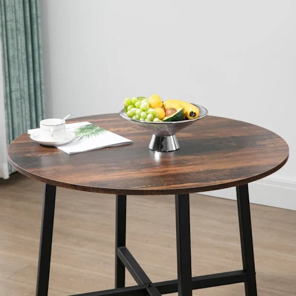 Rootz Spisestuebord - Industriel stil - Køkkenbord - Rundt med stålben - Rustik Brun - Φ80 x 76H cm