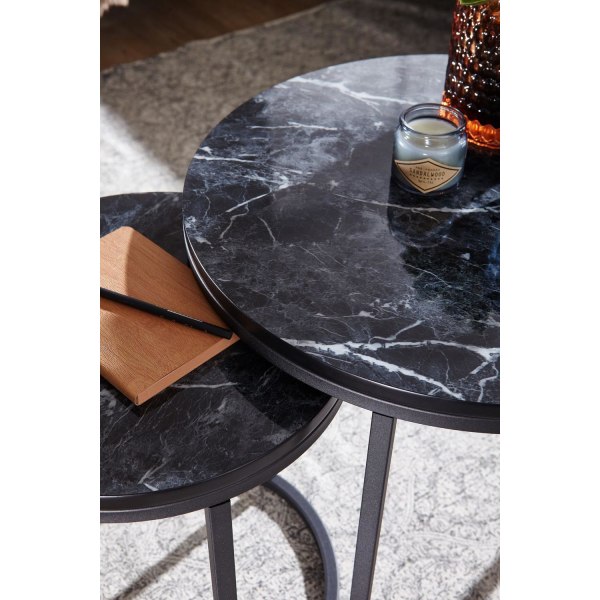 Rootz design sidobord set om 2 svart marmor ser runt - Soffbord 2-delad metallram - Små vardagsrumsbord - Moderna häckbord