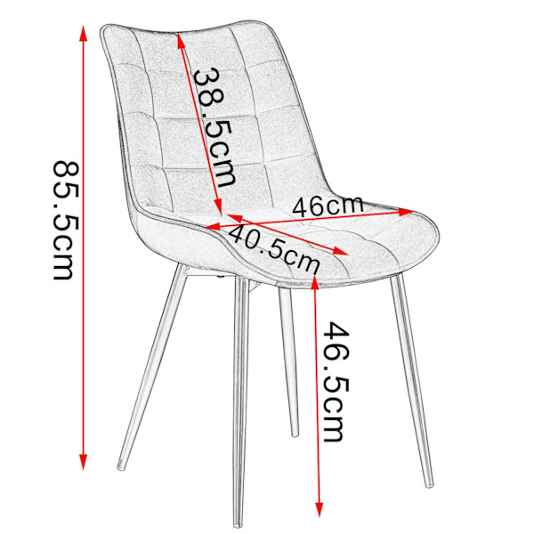 Rootz Set med 2 matstolar - Sammetssits - Metallben - Hållbar och långvarig - Bekväm och ergonomisk - Mångsidig design - 85,5 cm x 46 cm x 40,5 cm