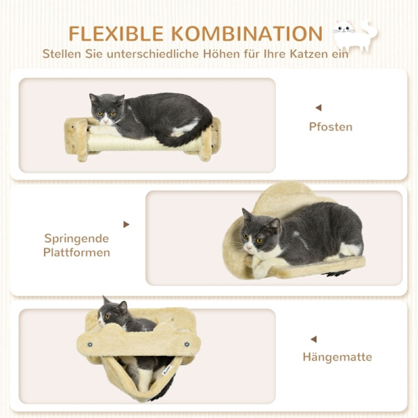 Rootz PawHut Cat Stairs 5-delat set - Cat Climbing Steps - Cat Vägghyllor - Platssnål design - Multifunktionell - Hållbar och stabil - 44W x 22D x 28H