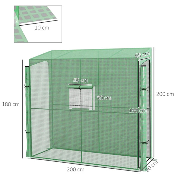 Rootz Lean-To Greenhouse - Cold Frame Greenhouse - Roll Up Doors - Filmväxthus - Väderbeständig - Grön - 200cm x 80cm x 200cm