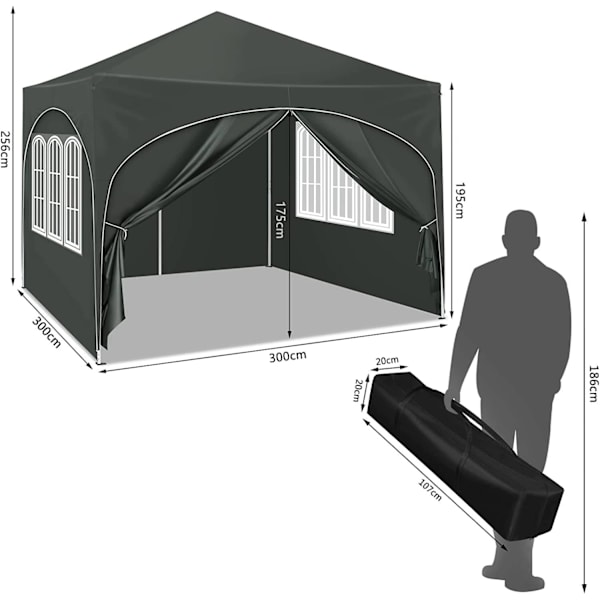 Rootz Ultimate Outdoor Gazebo - Weather Shelter - Event Pavilion - Stark metallram - UV- och regnskydd - Enkel installation - 3x3m