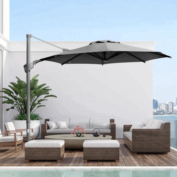 Rootz Parasol - Cantilever Parasol - Cantilever Paraply - Med 360° rotation - Cross Stand - Mørkegrå - 300L x 300W x 250H cm