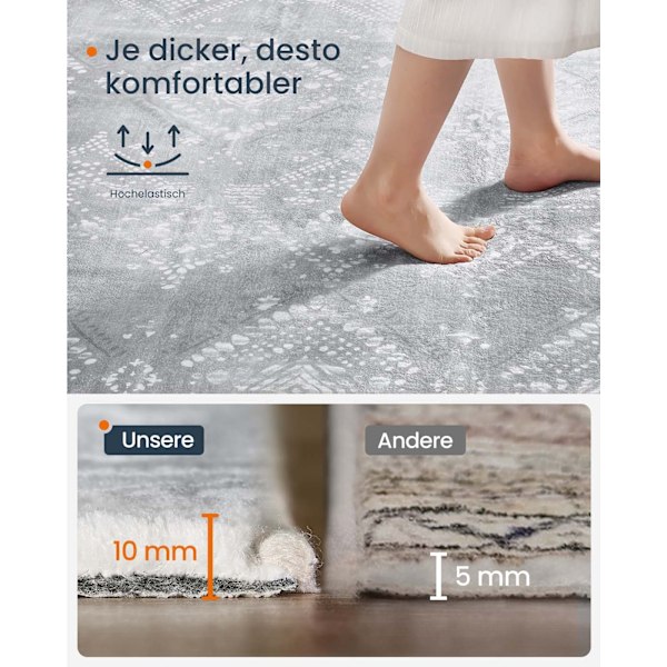Rootz Boho -tæppe - Fluffy Rug - Soft Mat - Hyggelig komfort - 160 cm x 230 cm - Grå