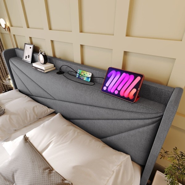 Rootz-parisänky säilytystilalla - Sängynrunko - Sänky latausliitännöillä - USB Type-C -lataus - 208L x 166W x 107K cm