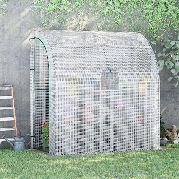 Rootz Drivhus - Vægdrivhus - Folie Drivhus - Tomat Drivhus - Med Mesh vindue - Med rulledøre - UV Beskyttelse - Hvid - 200 x 100 x 215 cm