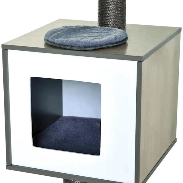 Rootz Cat-kradsestolpe - Kattetræ - Kattelegetøj - Klatretræ - Sisalpude - Liggeoverflade med bold - Grå - 71,5 x 49,5 x 120 cm