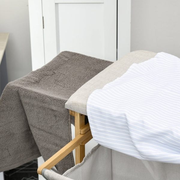 Rootz Bamboo Laundry Collector - Kangaskori - Pyykinlajittelija - Silityslauta - 113cm x 34cm x 82cm - Ympäristöystävällinen ja tyylikäs bambu
