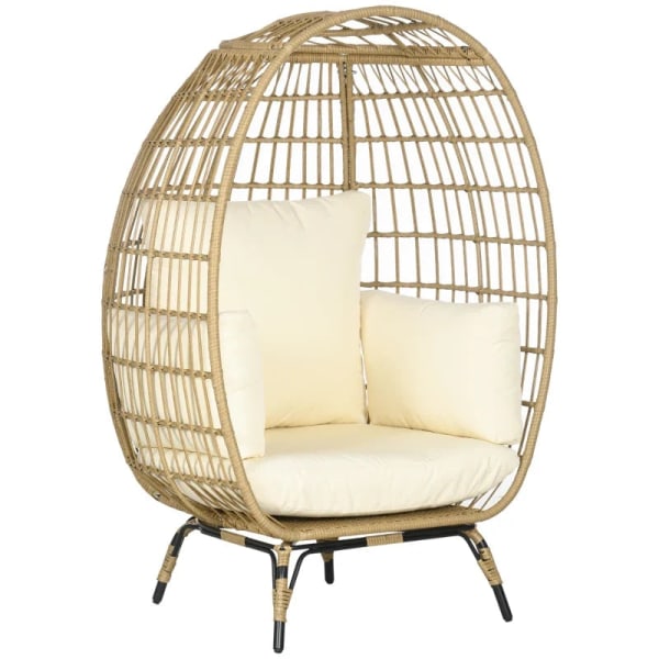 Rootz Rattan Look kurvestol - Bløde sædehynder - Aluminiumsstel - Khaki + Beige - 105 x 97 x 150 cm