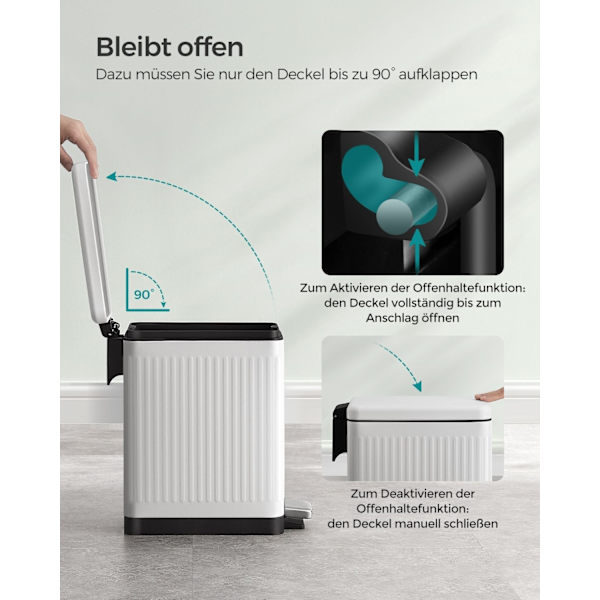 Rootz Cloud White Cosmetic Bin - Ytterbehållare av stål - Innerhink av PP - 10L Kapacitet - 33,5 cm x 16,8 cm x 34,5 cm