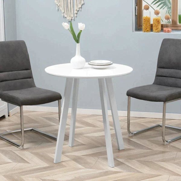 Rootz Spisebord - Køkkenbord - Til 2 personer - Højglans overflade - Med bordfødder - Hvid - 72 x 72 x 75cm