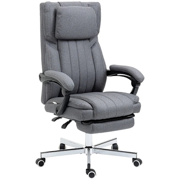 Rootz Kontorstol med massagefunktion - Vippelig ryglæn - Udtrækkelig fodstøtte - Linnedlook - Grå - 65 x 61 x 113 cm