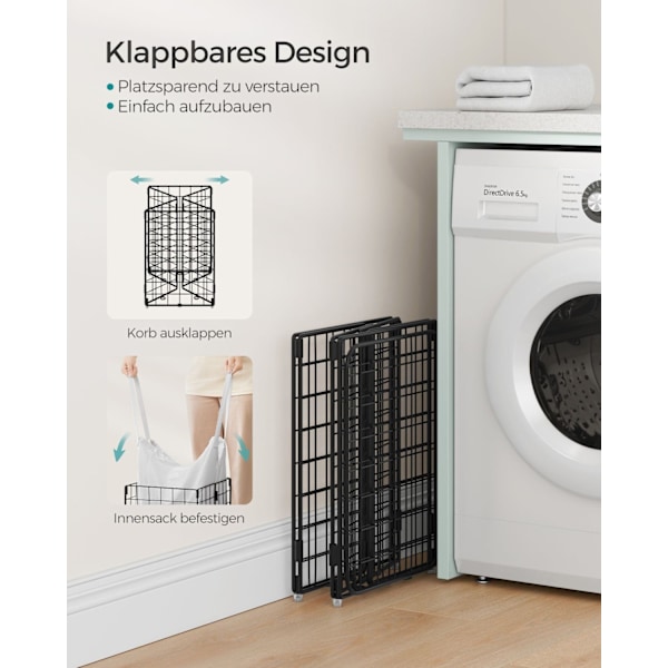 Rootz Vasketøjskurv - Tøjkurv - 50L Kapacitet - Med aftagelig og vaskbar vasketøjspose - 60cm x 40cm x 50cm