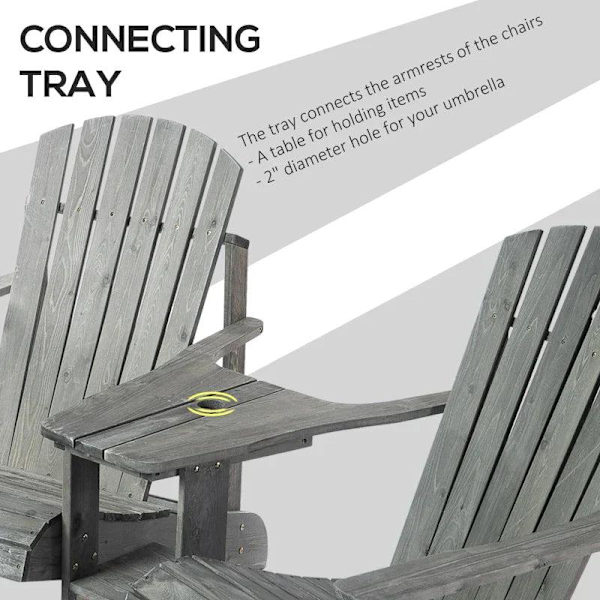 Rootz Adirondack stolesæt - Havestolebord - Havestol - Havemøbler - Træ - Grå - 178 x 87 x 92 cm