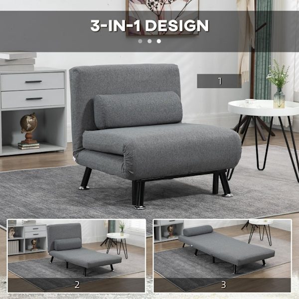 Rootz Foldeseng - Alsidig Sovesofa - Tilbagelænet ryglæn - Stålramme - Linnedlook - 75cm x 70cm x 75cm (Sofa) / 180cm x 75cm x 25cm (Senge)