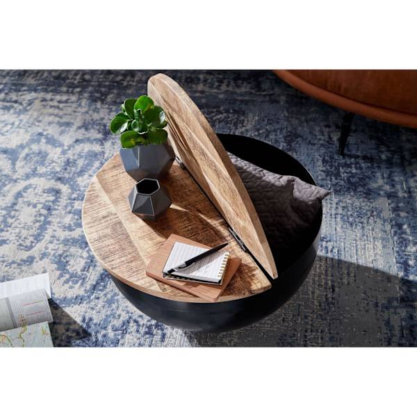 Rootz Sofabord - Opbevaringsplads - Sofabord - Sidebord - Rundt - Sort - Brun - Mangotræ - Metal - 60 x 60 x 34 cm