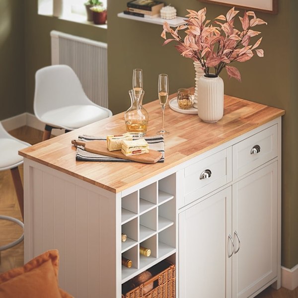 Rootz Kitchen Island - Barbord - Beverage Station - Opbevaringsskab - Rubberwood Top - 120cm x 90cm x 56cm