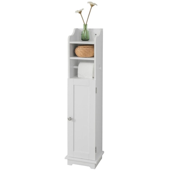 Rootz Badrumsskåp - Toalettpappershållare - Förvaringsorganisator - Platssnål design - Justerbara hyllor - Vit MDF - 20cm x 100cm x 20cm