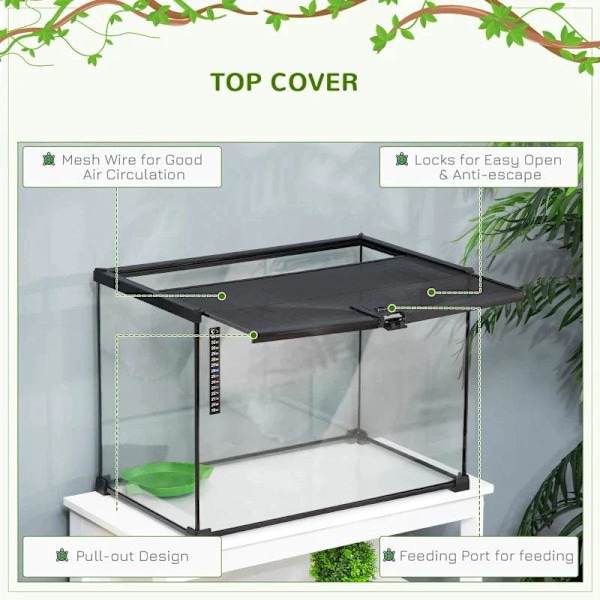 Rootz Terrarium - Terrarium för reptiler - Reptilmatningslåda - Glasterrarium - Spindeldjur med termometer Reptiluppfödningslåda - Metall - Svart - 50