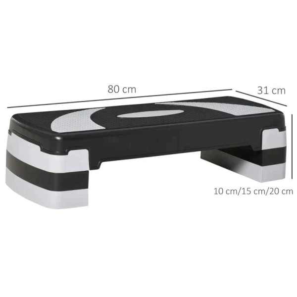 Rootz Aerobic Stepper - 2-trins - Højdejusterbar - Sort + Grå - 80 x 31 x 20 cm