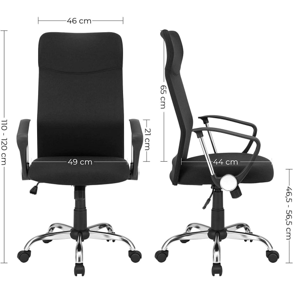 Rootz-toimistotuoli - Kääntyvä tuoli - Ergonominen - Executive-tuoli - Korkeussäädettävä - Pehmustettu - Musta - 63 x 63 x (110-120) cm