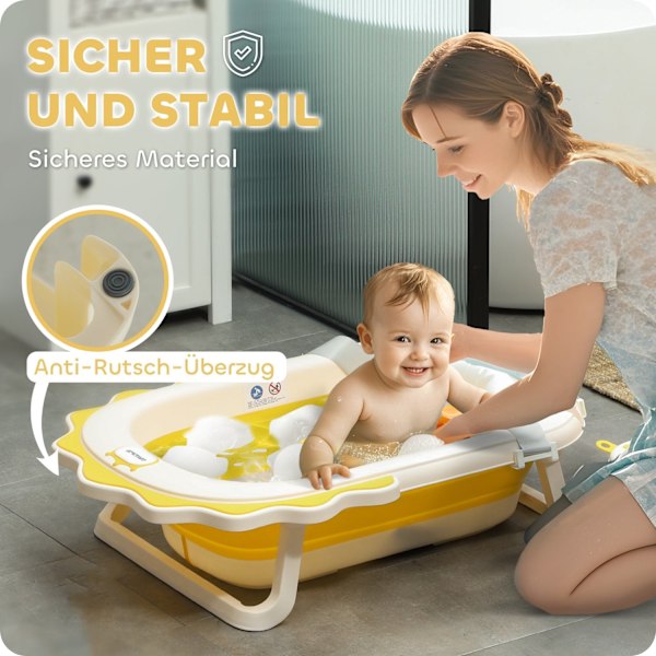 Rootz Foldbart babybadekar - Vask - NU -SLIP BOADTUB - Komfortabel badekude - 80,5 cm x 55 cm x 20 cm (gul)