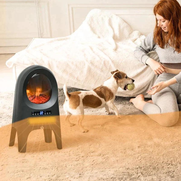 Rootz Space Heater - El-varmer - 3 tilstande - 10-49°c - Med fjernbetjening - Led Flames Fritstående - Sort - 33,7 x 25,5 x 60,4 cm