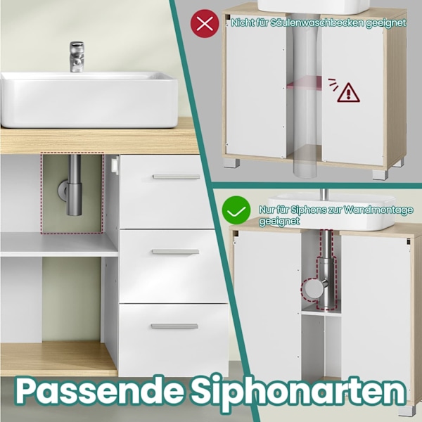 Rootz Sink Cabinet - Badeværelsesskab - Vanity Cabinet - 3 store skuffer - MDF - 30x70x64cm