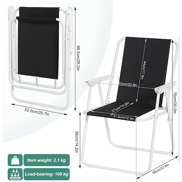 Rootz Folding Camping Stol Sæt - Strandstol - Bærbar Stol - Let og foldbar - Stabile jernrør - 58cm x 53cm x 76cm