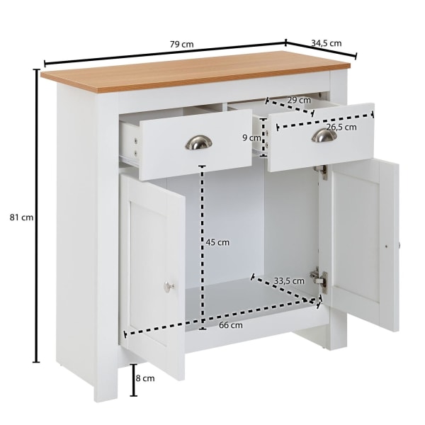 Rootz skänk med 2 lådor 79x81x34,5 cm byrå vit - ek modern - Design hög skänk med dörrar - byrå vardagsrum