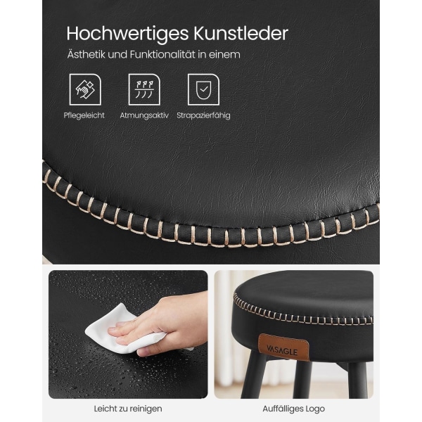 Rootz 2-delt sæt barstole - Køkkenstole - Stole i kontrahøjde - Stålstel - Højelastisk skum - PU syntetisk læder - Krydsfiner - Basic Black - 49,5 cm