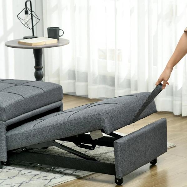 Rootz Liggstol - Sovstol - 3-i-1 Fåtölj - Linnelook - Inklusive dyna - Mörkgrå - 65,5 cm x 104 cm x 81 cm