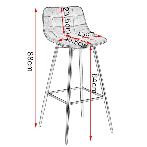Rootz Barstol - Bordskammel - Designertaburet - Fløjl og metal - Komfortabel og ergonomisk - Holdbar og stabil - Alsidig og stilfuld - 43 cm x 35,5 cm