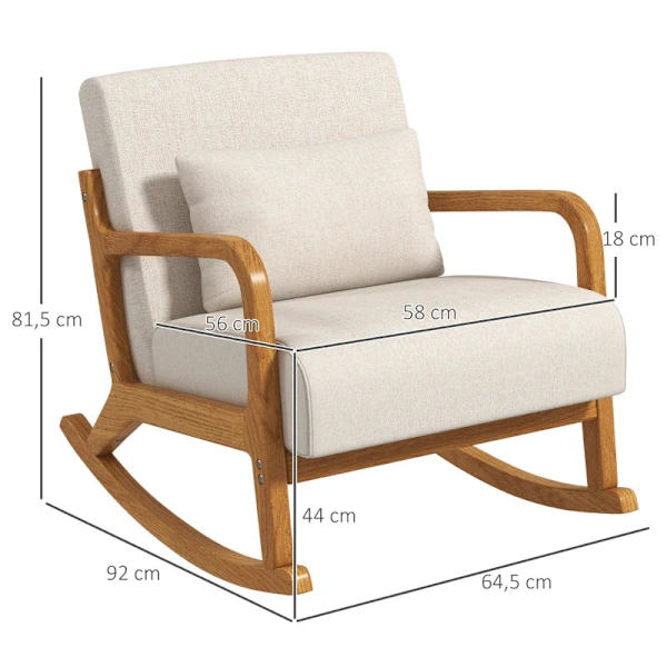 Rootz gungstol - Retrodesign - Gummiträ - Imiterat linne - Flerskiktsbräda - Beige + Brun - 64,5 cm x 92 cm x 81,5 cm