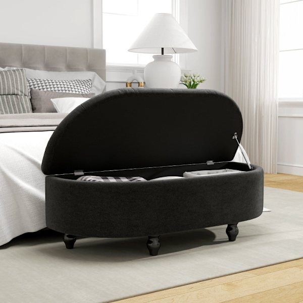 Rootz Velvet Opbevaringsbænk - Osmannisk - Polstret skammel - Tæt polstring - Sorte gummitræben - 120 cm x 46 cm x 42 cm