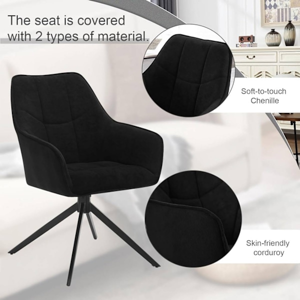 Rootz Swivel Dining Chair Set Bekväm vadderad - Chenille Manchester - 360° rotation - Ergonomisk design - 58cm x 86cm x 63,5cm