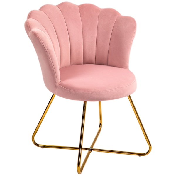 Rootz Mussle stol - hårstol - stue lænestol - komfort og elegance - 69 x 64 x 80 cm - lyserød fløjl, stålben