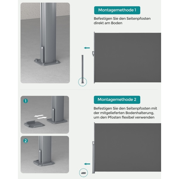 Rootz Privacy Protection Sidemarkise - Terrasseskærm - Balkonskærm - Aluminiumslegering - UV-beskyttelse - Indendørs udendørs brug - 160cm x 400cm