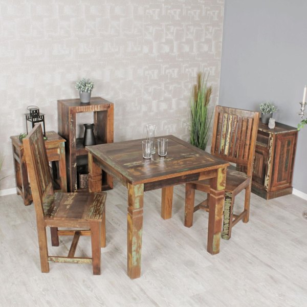 Rootz matbord 80 x 80 x 76 cm Mango Shabby Chic massivt trä - Design lanthus matbord båtdusch - Matbord rektangulärt - Köksbord 4 personer
