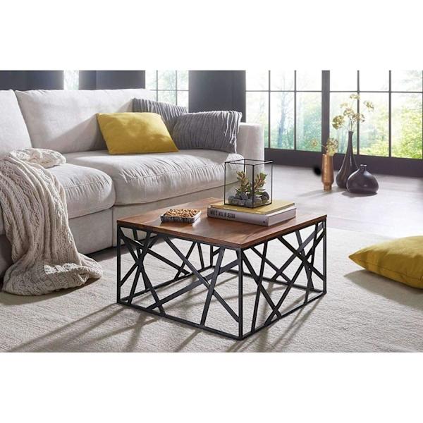 Rootz Industrial Sofabord - Metalstel - Stuebord - Træ - 60 x 35 x 60 cm