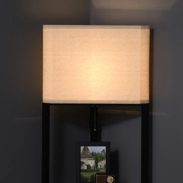 Rootz Golvlampa - Triangulär design - 3 hyllor - Lampskärm i tyg - MDF- Imitation av linne - Svart + Vit - 50x37x159 cm