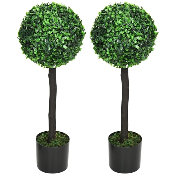 Rootz sæt med 2 kunstig buksbom - 2 buksbom - kunstige planter - udendørs - grøn + brun + sort - 20 cm x 20 cm x 60 cm