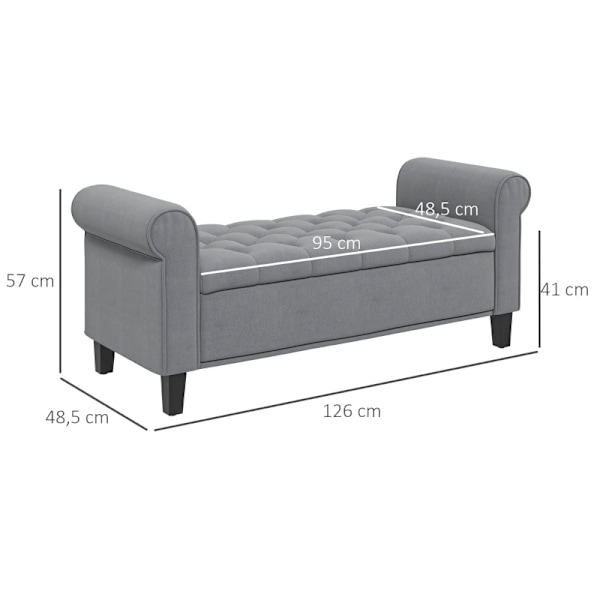 Rootz polstret sengebænk - Fløjlsbænk - Opbevaringsbænk - Elegant design - Rigelig opbevaring - Komfortable siddepladser - 126 cm x 48,5 cm x 57 cm -