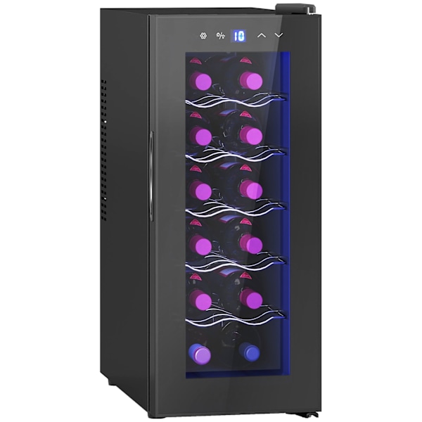 Rootz 12 flaskan vin kylskåp - dryck kylskåp - dryckskylare - energieffektiv - 26,5 cm w x 51,5 cm d x 65 h cm - pekskärm & LED -ljus