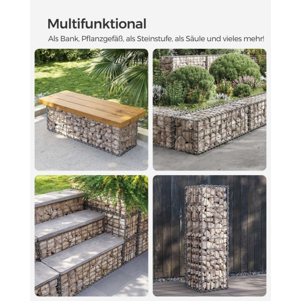 Rootz Gabion Korgset - Silvermetallnät - Galvaniserat stål - Enkel montering - Hållbar konstruktion - 100cm x 30cm x 30cm