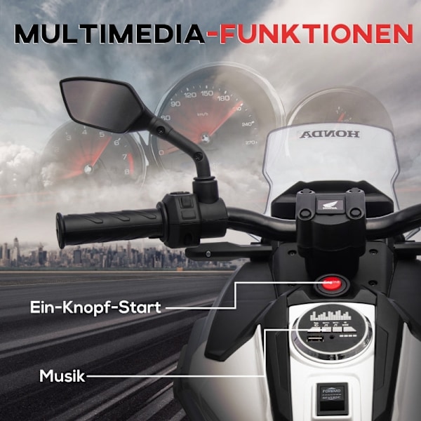 Rootz Honda licenseret elektrisk motorcykel - Børnemotorcykel - Ride-On Bike - Forlygter - Støttehjul - Asfalt, Mursten, Beton - 107 cm x 46 cm x 75 c