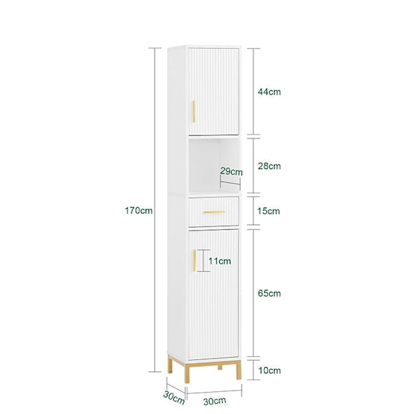 Rootz Tall Cabinet - Badeværelsesopbevaring - Slim Arrangør - Elegant design - 30x170x30cm