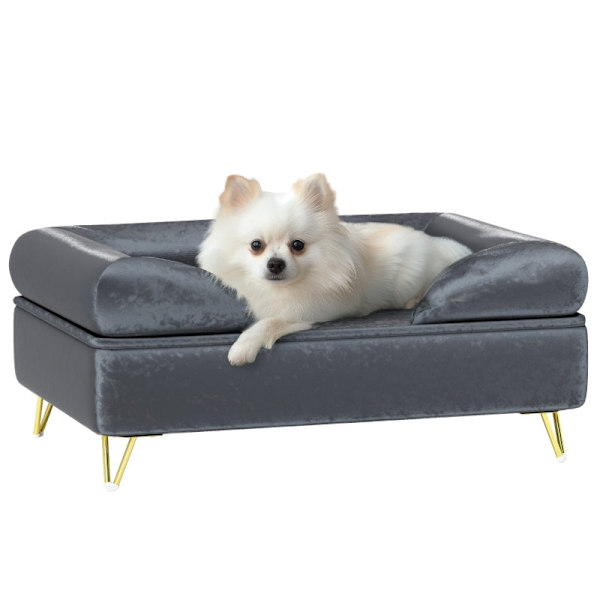 Rootz Pet Sofa liggestol - Hundeseng - Polstret pude - Fløjlsbetræk - Aftagelig vaskbar - Træramme - 76 cm x 53,5 cm x 34 cm