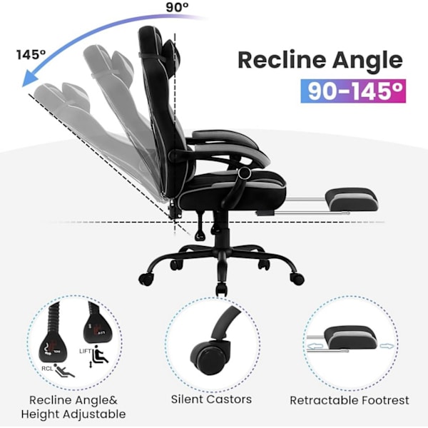 Rootz Ultimate Gaming Chair - Kontorstol - Ergonomisk stol - Pocket Spring Pude - Åndbar Mesh - Justerbar komfort - 120-127,5 cm x 57 cm x 51,5 cm