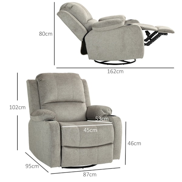 Rootz Relaxation Chair TV-nojatuoli - kallistuva istuin - Kääntyvä keinu - Nahkainen kangas - Mukinpidike - Ruskea - 87cm x 162cm x 102cm